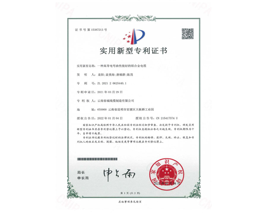 實(shí)用新型專利證書(shū)